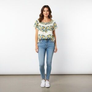 Old Navy white floral off the shoulder, bohemian cottage core summer top large